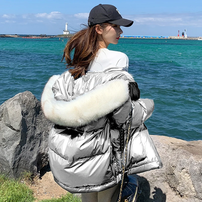 

Unua amo 2021 Winter Jacket Women Warm Fur Collar Hooded Parka Fashion Big Pocket Design Down Padded Coat Puffer Jacket