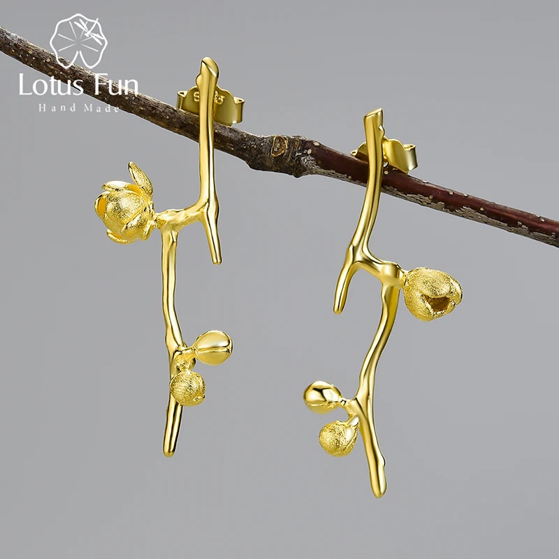 

Lotus Fun Vintage Wintersweet Plum Blossom Flower Dangle Earrings For Women Real 925 Sterling Silver 18K Gold Fashion Jewelry