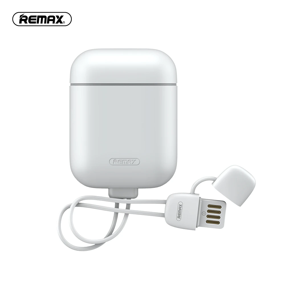 Белый REMAX Мягкая силиконовая оболочка Сумка для Airpod чехол с 2.1A зарядный кабель Защитная крышка Анти-шок Airpods funda защитная коробка - Цвет: Белый