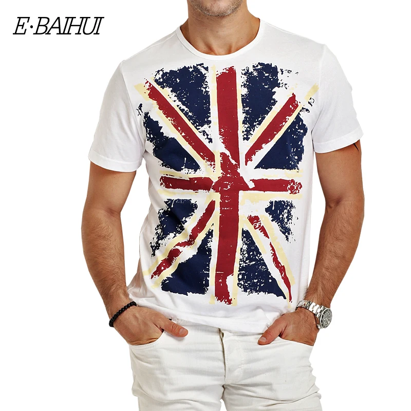 E BAIHUI летние хлопковые футболки с изображением костюмы мужской Slim Fit Футболка