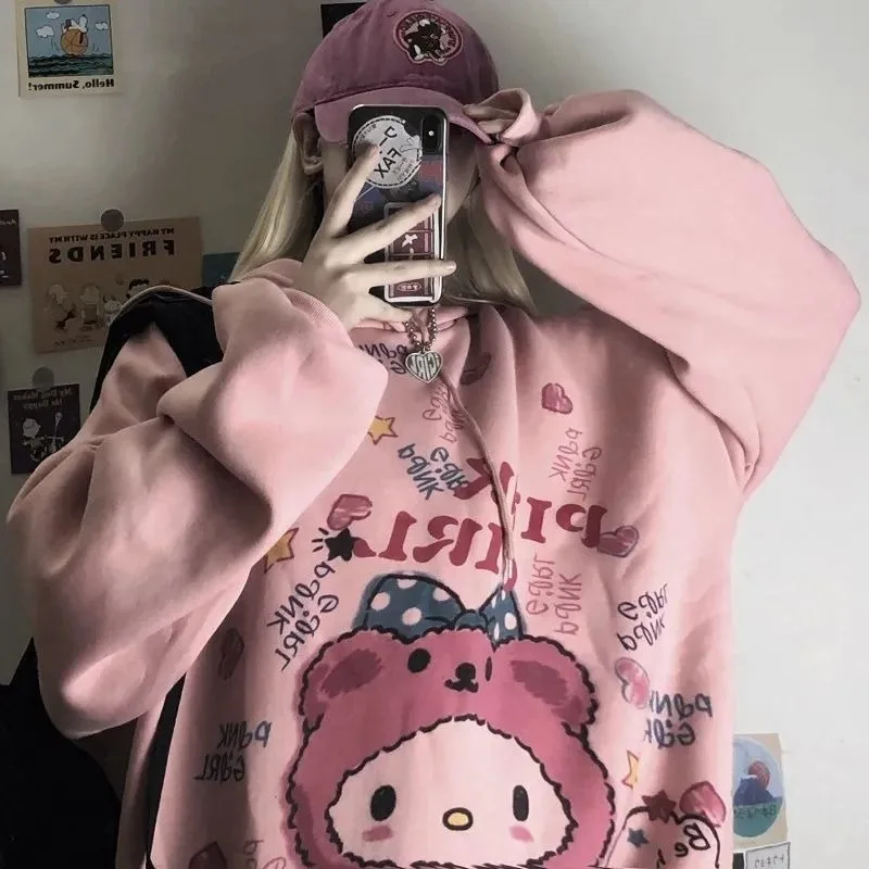 

HOUZHOU Anime Hoodie Women Autumn Kawaii Fashion Sweatshirt Women Korean Long Sleeve Print Tops Vintage Oversized Cute Hoodie
