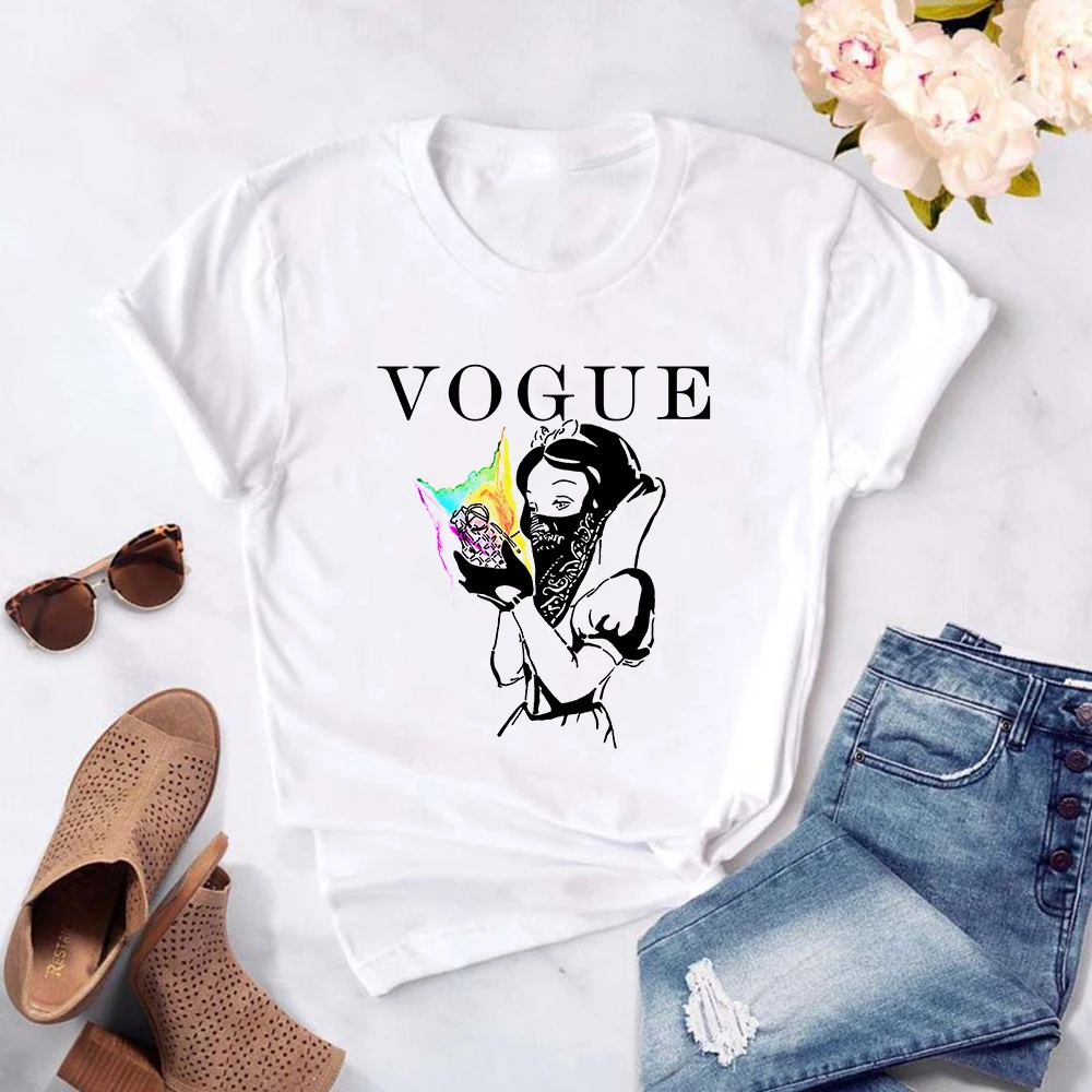 

Disney VOGUE Women White T Shirt Creative Design Short Sleeve Snow Printed Good Life Every Day Aesthetic Branded Autumn Tshirts