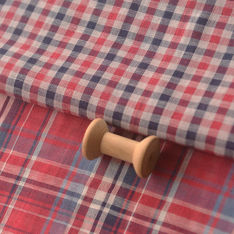 Старая двухсторонняя красная сетка двухслойная хлопковая ткань одежда скатерть