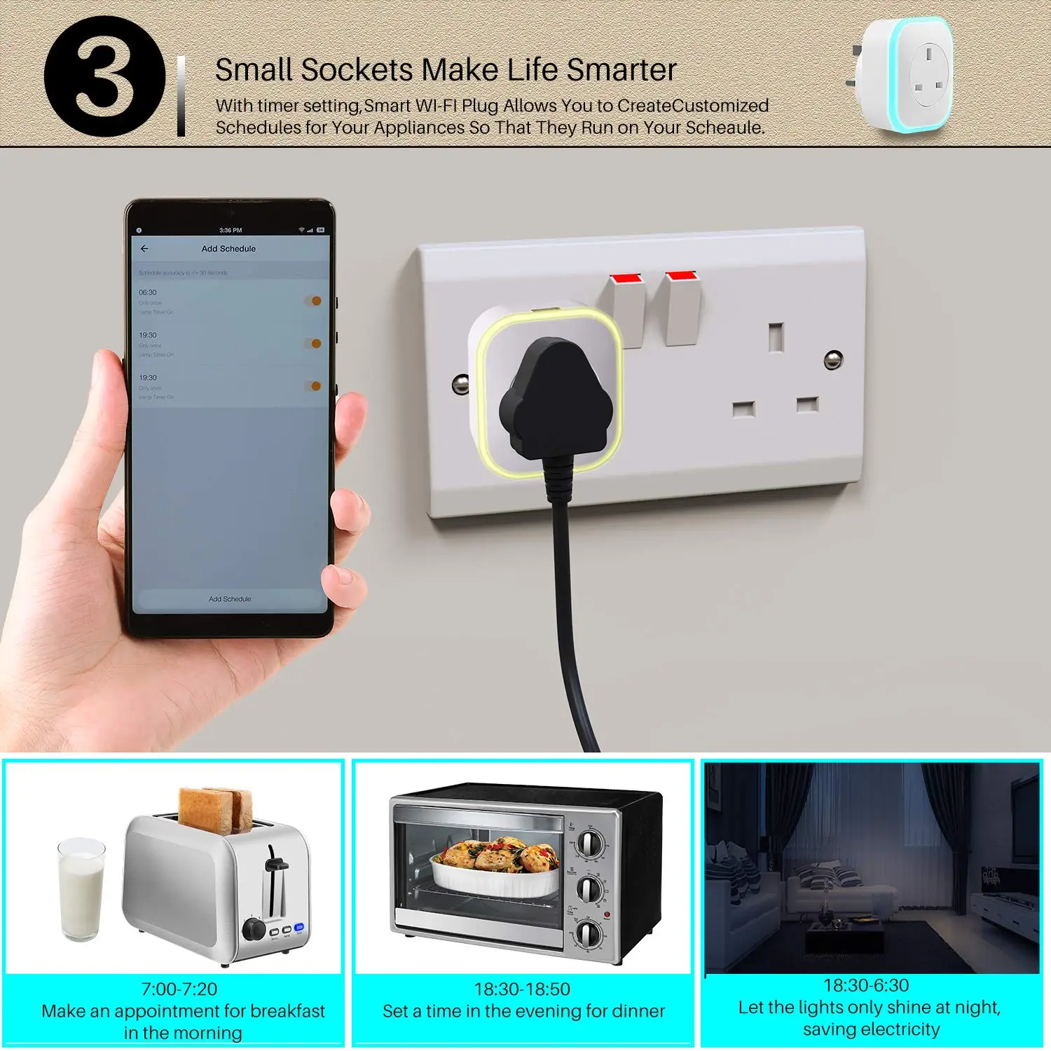 Wi Fi Smart Plug Мощность розетки с ночной Светильник Мини Переключатель UK голос