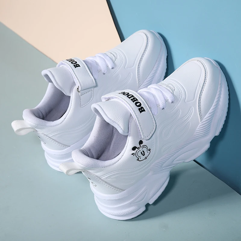 

Spring 2021 Kids Boys Shoes White Boy Girls School Shoe Leather Gym Shoes For Girls Soft Sole Boy Running Shoe Kids Sneakers