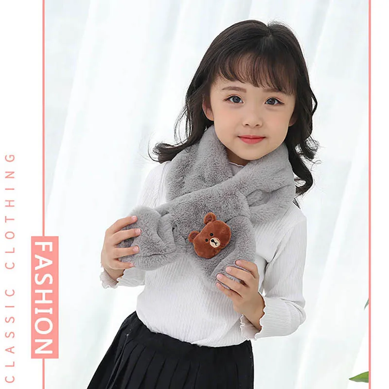 Calymel Детский Теплый зимний шарф милый объемный мультяшный медведь воротник из искусственного меха кролика