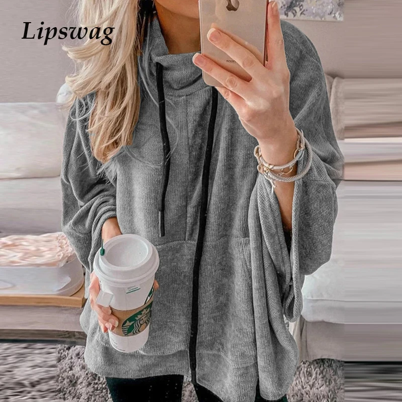 Lipswag Осень зима толстовка с длинным рукавом и летучая мышь Женская водолазка на