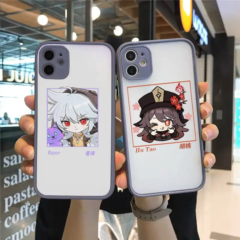 

Genshin impact zhongli xiao hutao Phone Case For iPhone 12 11 Mini Pro XR XS Max 7 8 Plus X Matte transparent Gray Back Cover