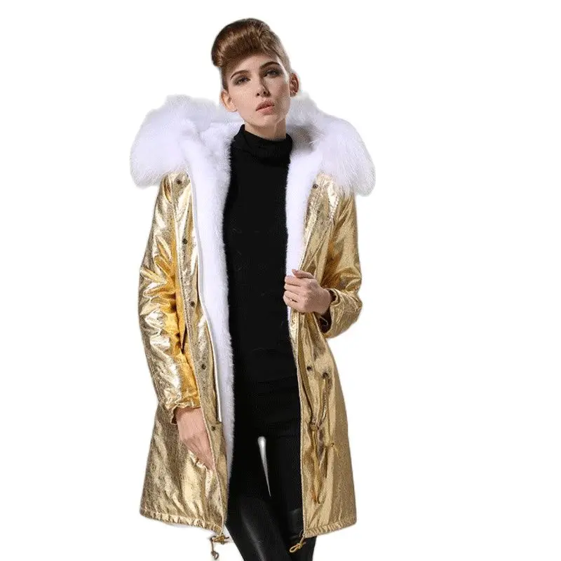Новинка 2017 Роскошная золотая парка длинная стильная женская зимняя белая