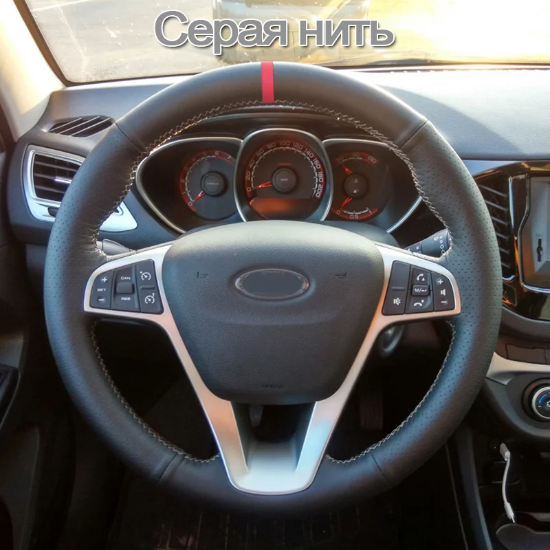 Черная искусственная кожа CARDAK прошитая вручную чехол рулевого колеса автомобиля