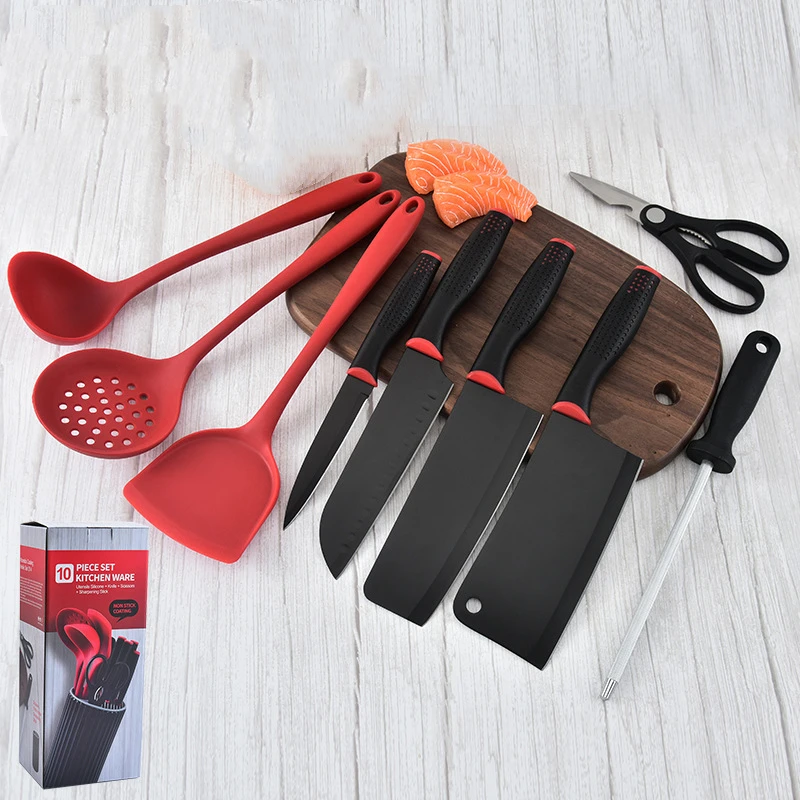 

Kitchen Tool Set 3CR14 Stainless Steel Chef Knife Multi-purpose Knife Sharpener Stick Kitchen Scissors PP Handle Accessories