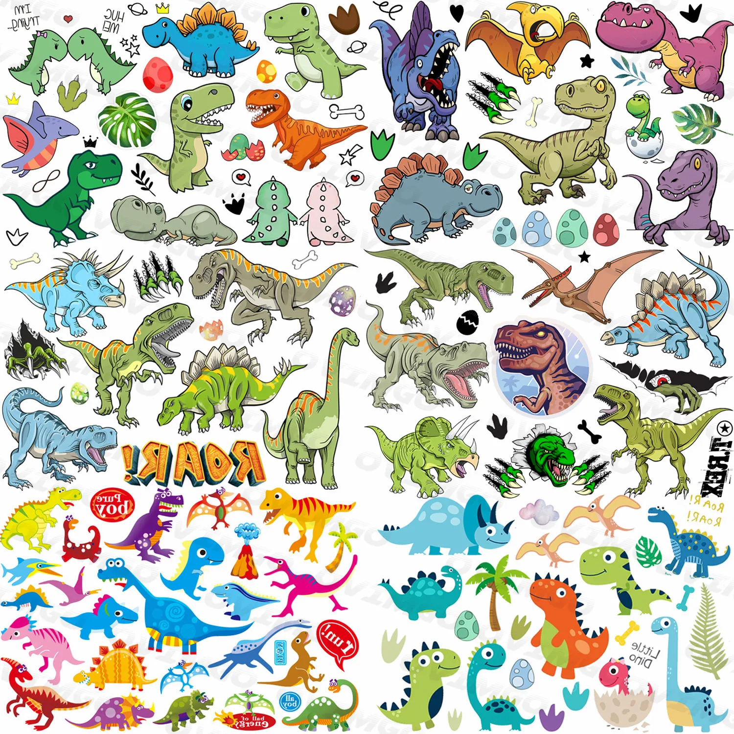 

Small Dino Temporary Tattoos Sticker For Children Kids Cartoon Transfer Tattoo Fake Colorful Tiny Dinosaur Tatoos Party Favor 3D