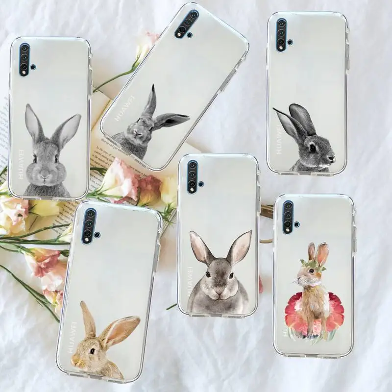 

rabbit cute animal Phone Case Transparent for Huawei honor P mate 40 20 30 10 50 i 9 x mate pro lite 8a