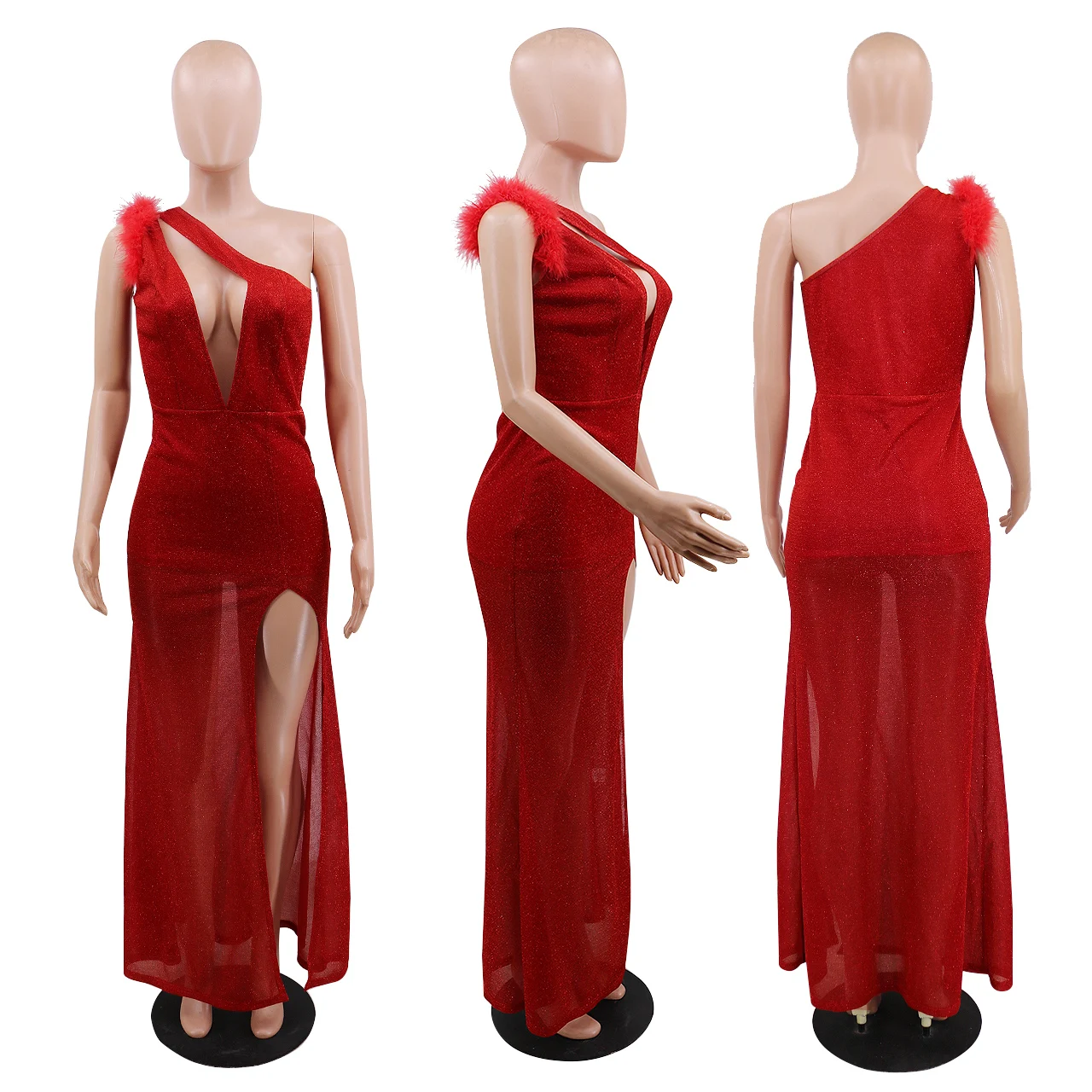 

Women Feather Off shoulde Ladies Vestidos Largo Long Sleeve Party Maxi Sequin Evening Dress Prom dresses