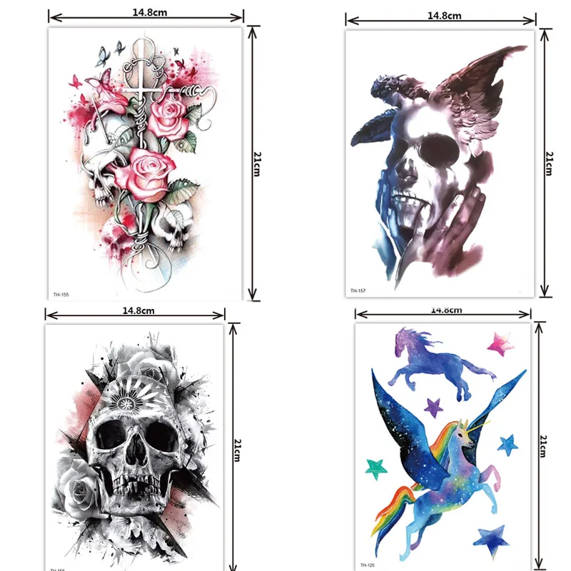 

Transfer Tattoos Arm Fake Tattoo Sleeves Temporary Tatoo Sticker Waterproof Flower Skull Unicorn Tattoos Woman Body Art