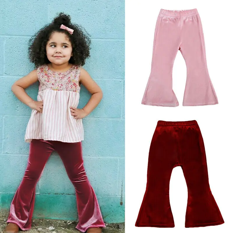Newborn Toddler Baby Girl Bell Bottom Pleuche Pants Kids Long Flare Trousers New | Детская одежда и обувь
