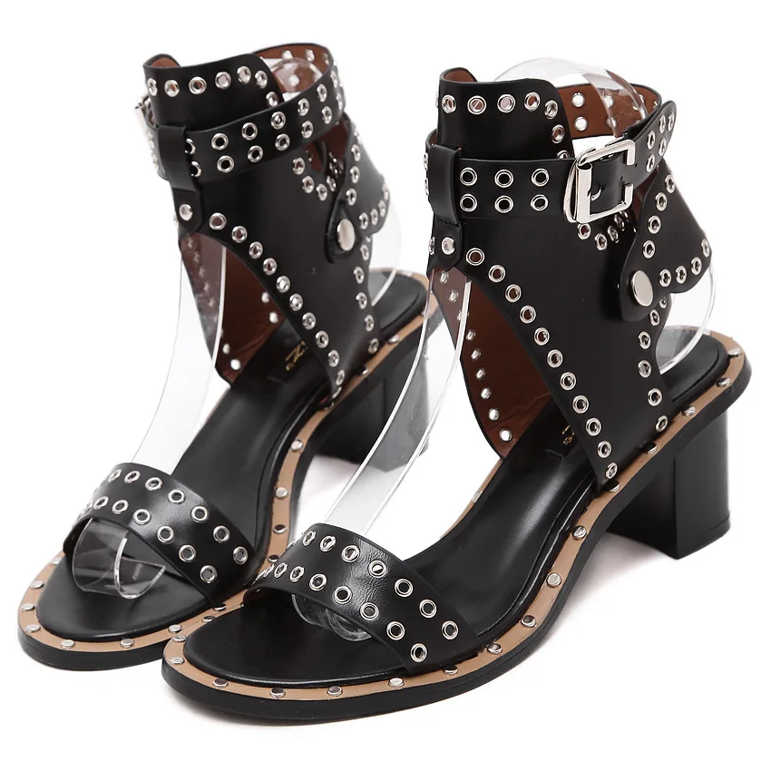 

ROMAN SANDALS thick heel open toe belt buckle sandals