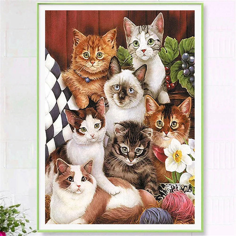 5D полностью круглая Алмазная вышивка сделай сам рисование кошки семейная краска