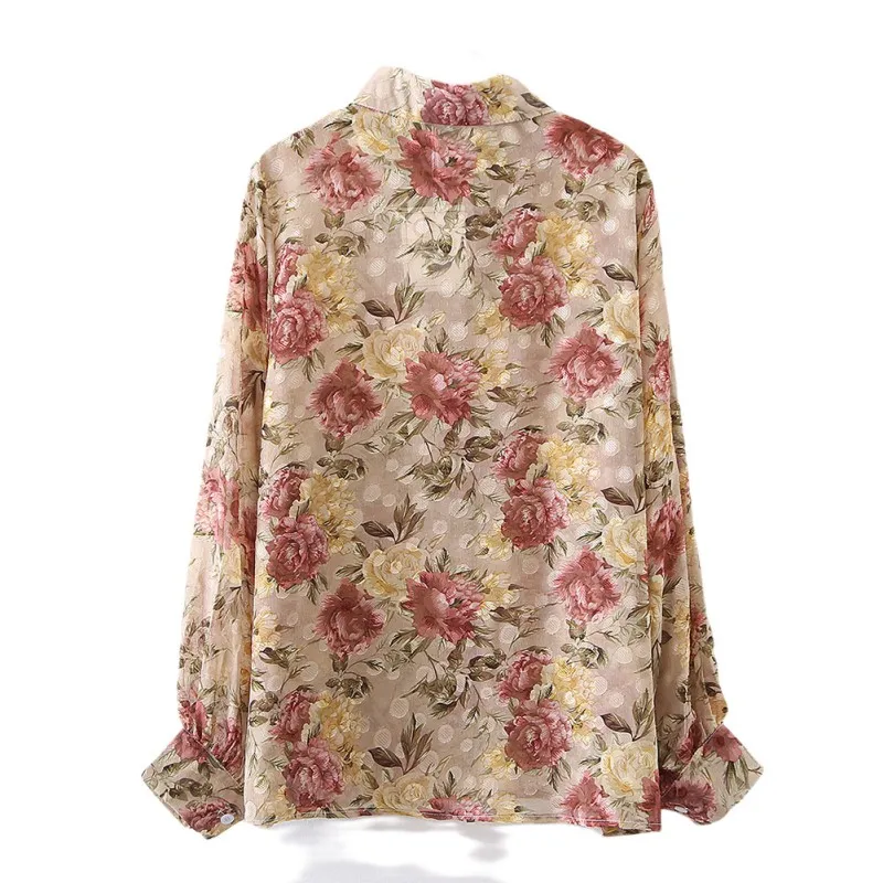 

Women Blouses Summer Lapel Floral Print Shirt Lantern Sleeve Sunscreen Women Blouse