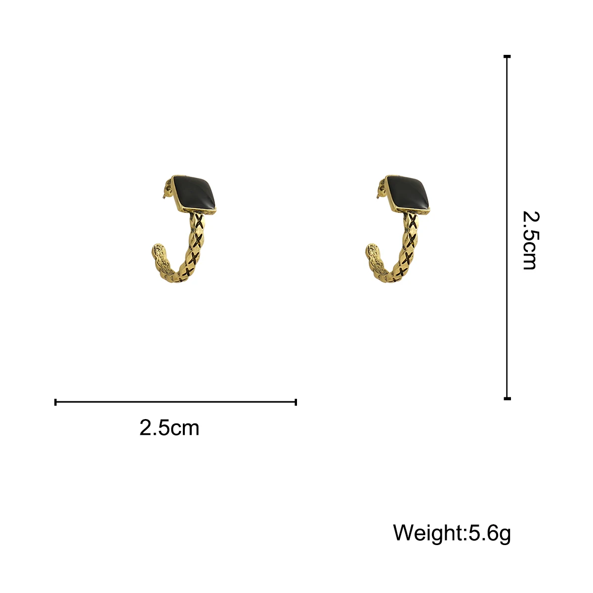 

AMORCOME Vintage Korean C shaped Hoop Earrings for Women Black Enamel Gold Color Hollow Geometric Statement Earrings Jewelry