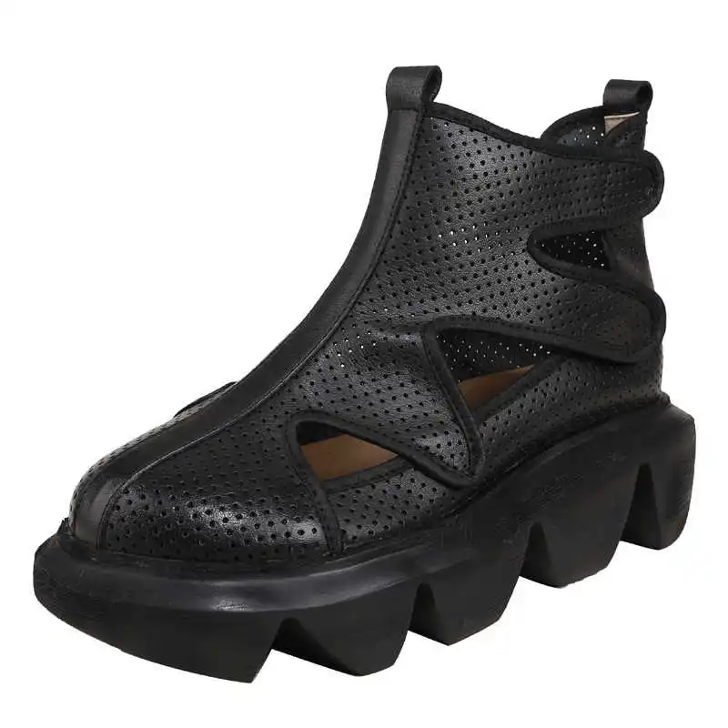 

2021 summer new Back the spring and summer personalized thick soled shoes women's leather hollow out solid color shoes