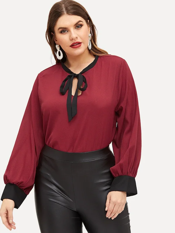

Plus size XXXXL 5XL New Casual Female Blouse Women Tops Loose Bow Chiffon Long Sleeve Shirts