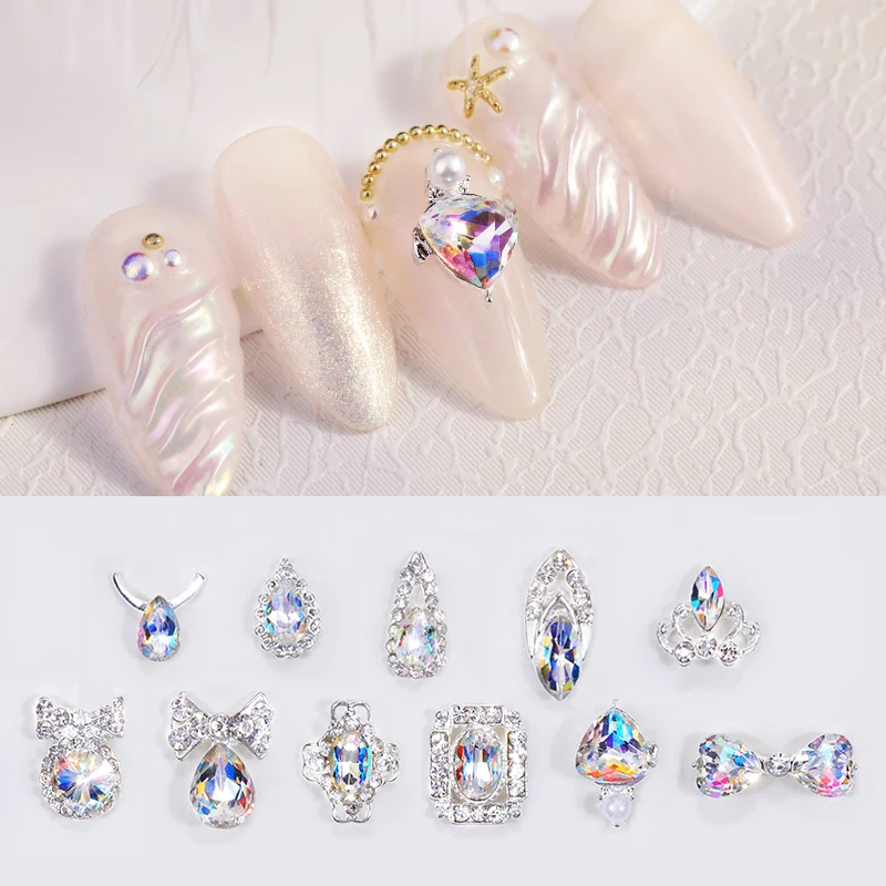 2 шт./компл. Стразы для ногтей смешанные размеры кристаллы Металлические