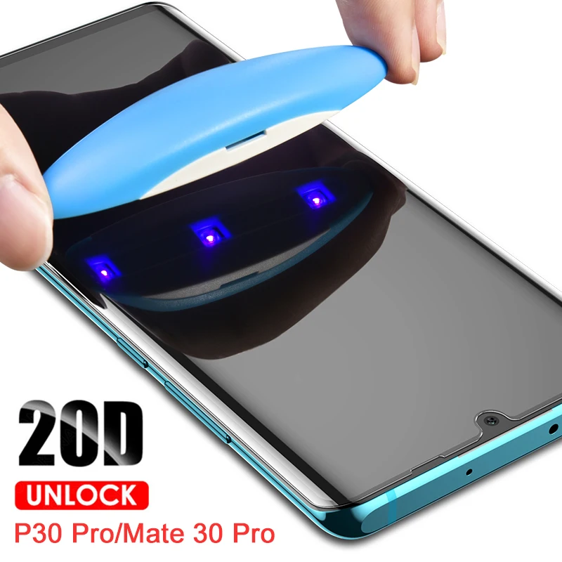 uv liquid full cover tempered glass for huawei p30 p40 p50 pro screen protector huawei mate 20 30 40 soft protect hydrogel film free global shipping