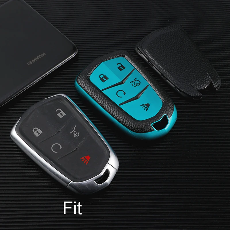 

TPU Leather Key Fob Case Cover Bag for Cadillac ATS CT6 CTS SRX XT5 XTS CT5 Key Fob Cover 4 5 Buttons Keychain