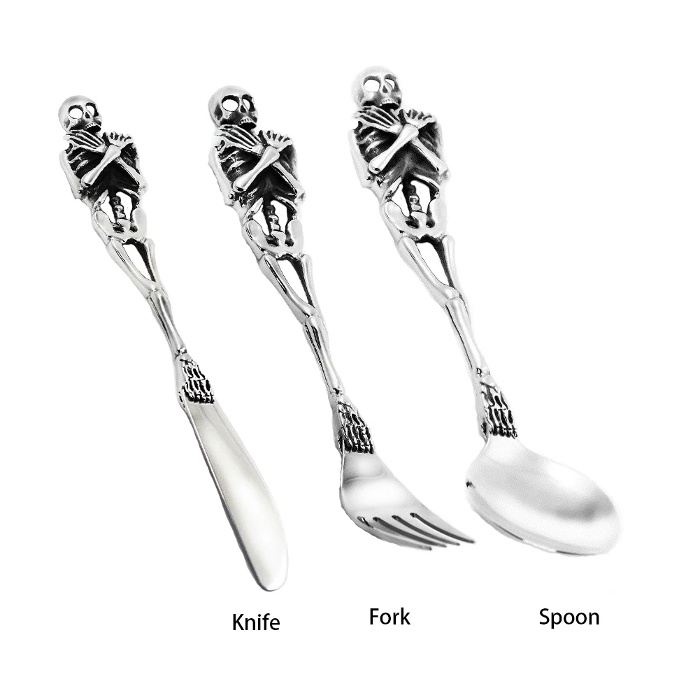 Stainless Steel Spoon Fork Knife Dinner Cutlery Set Skull Halloween Wedding Party Modern Kitchen Portable Flatware Tool | Дом и сад