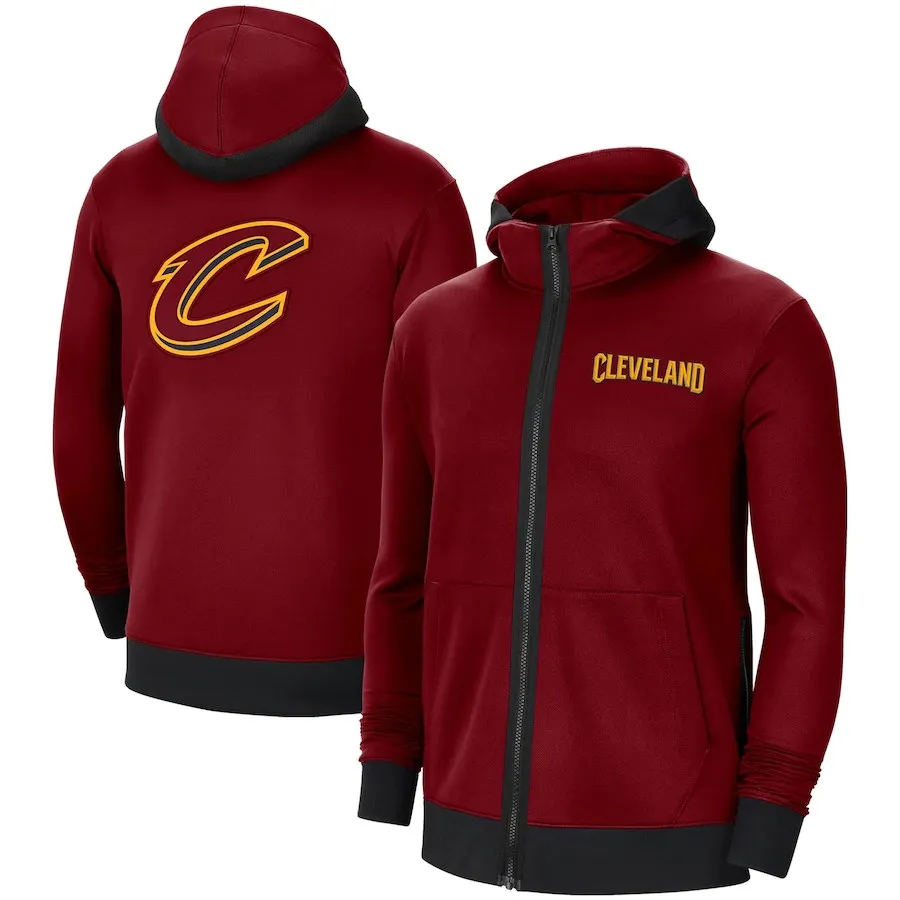

Cleveland Men's basketball sweatshirt Cavaliers printing winter jackets coat Showtime Performance Full-Zip Hoodie for Jacket Men