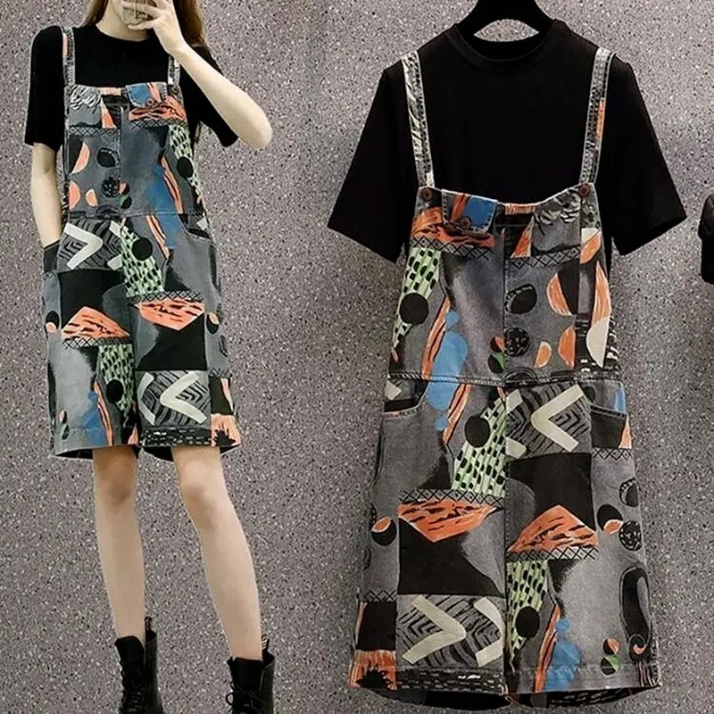 

Skirt Suit Plus Size Women's Summer Dress 2021 New Slim T-shirt Bib Fashionable Dress Suit Two-piece Women's Summer Dress