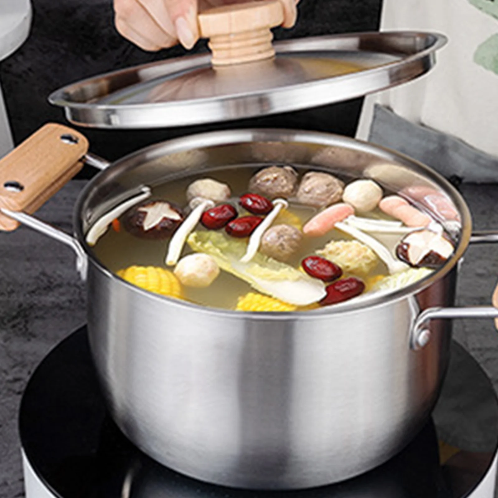 

16/18cm Steaming Cookware Single Handle Stock Pot Household Stainless Steel Soup Pot For Gas Stove/Induction Cooker Cooking Pan