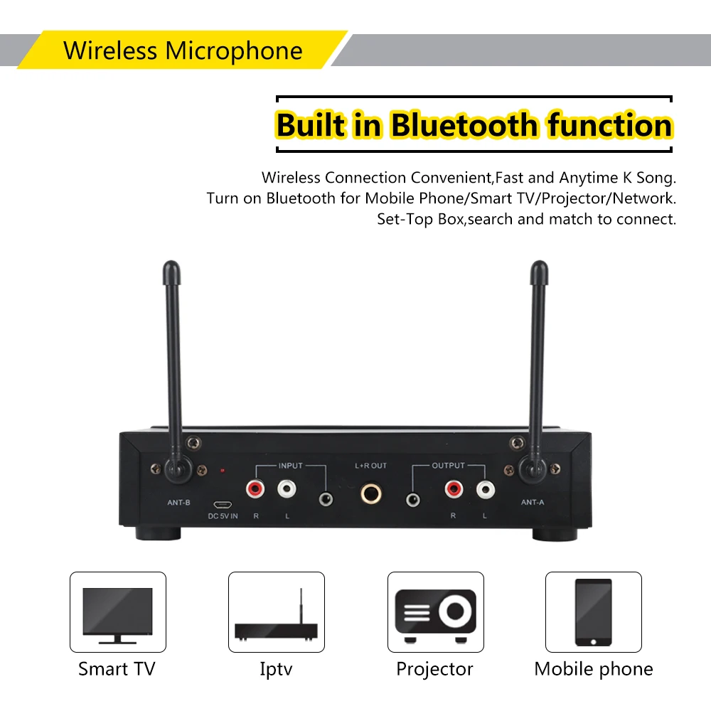 Двухканальный беспроводной ручной микрофон XTUGA UHF простой в использовании Bluetooth