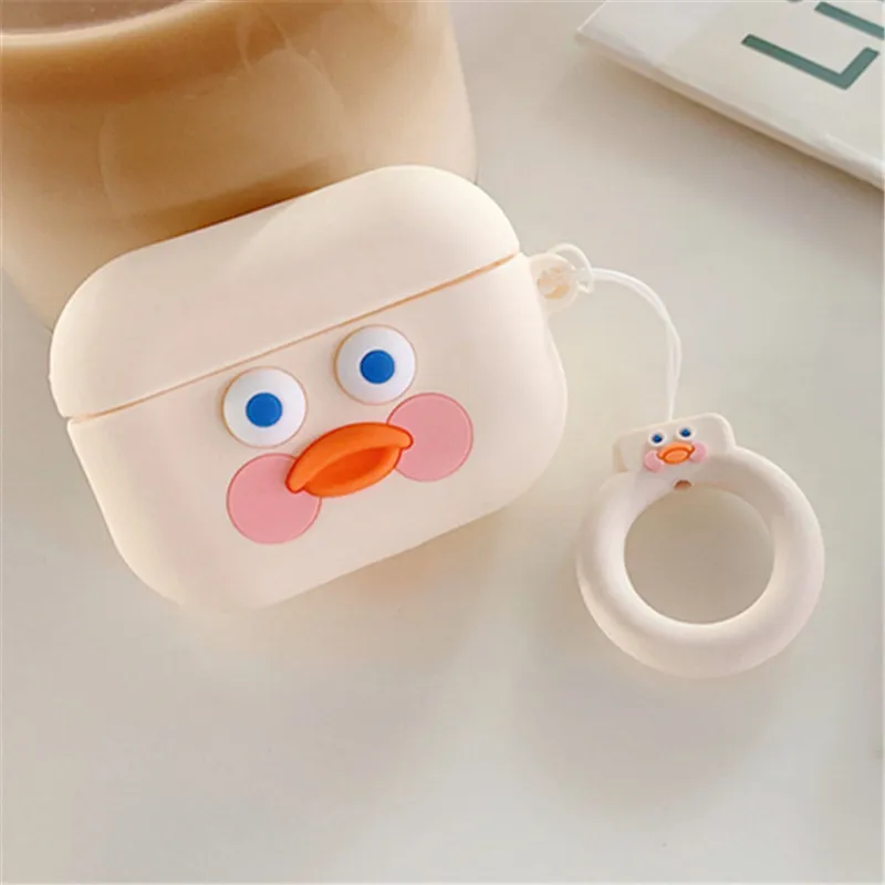 Creamy-white 3D мультфильм Милая желтая утка для Apple AirPods силиконовый чехол AirPods 3 поколения защита Bluetooth AirPods3 аксессуары чехол - Цвет: Creamy-white
