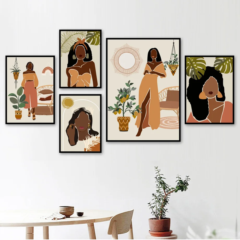 Модные абстрактные растения в горшках для девочек настенная живопись на холсте