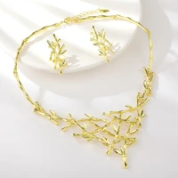 viennois dubai gold jewelry sets for women cross branches leaves necklace and earrings indian wedding bridal jewelry set party