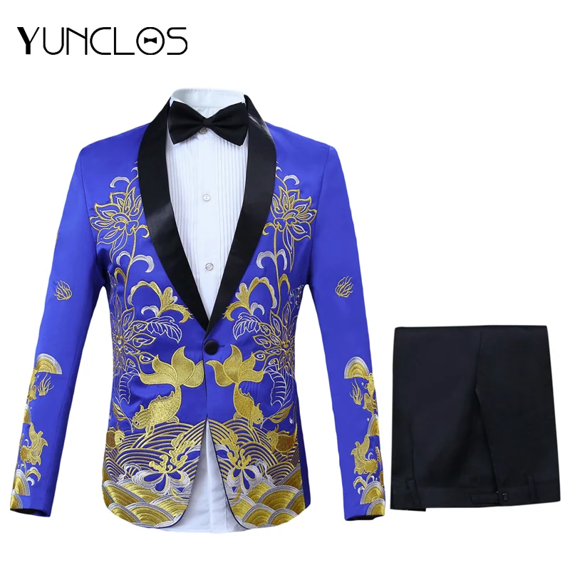 Мужской повседневный костюм с вышивкой зеленый из четырех предметов фруктовым