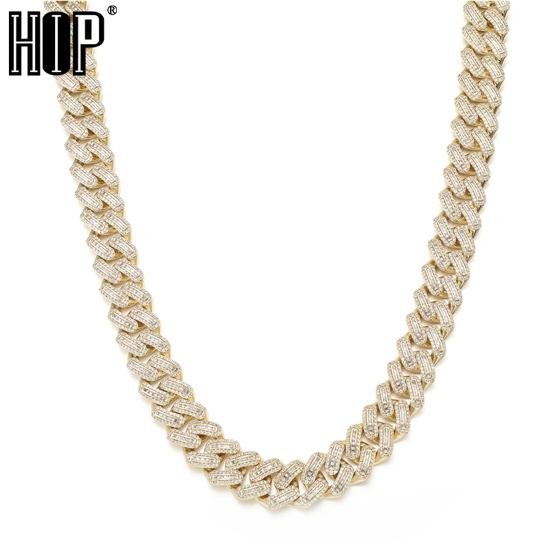 

Hip Hop 18MM Heavy Baguette Prong Cuban Chain Iced Out AAA+ Zircon White Gold Color Bling Necklace For Men Women Jewelry