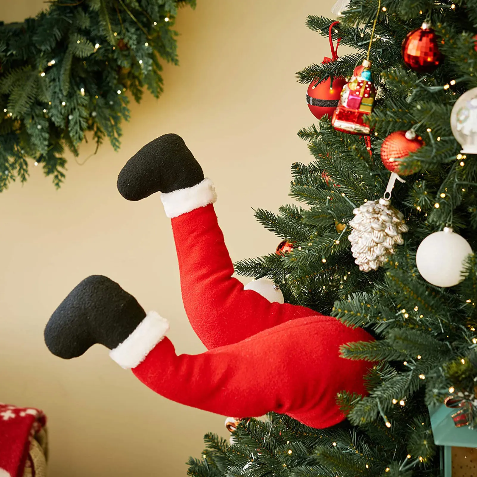 

Christmas Santa Claus Plush Legs Funny Stuffed Leg Wreath Christmas Tree Ornaments Xxmas Window Door Decorations 2021 vividly