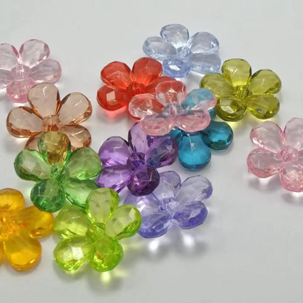 

30 Mixed Colour Transparent Acrylic Flower Beads 28mm Center Drilled Flower
