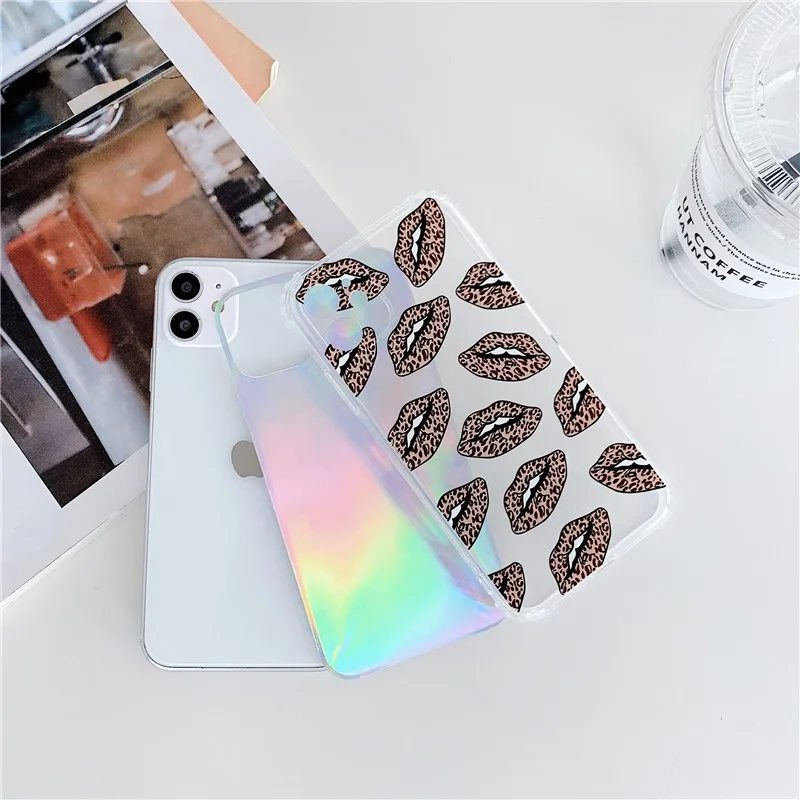 

Cute clear Leopard lips female Phone Cover Case For Iphone X 11 pro Xs Max Xr 10 8 7 Plus se 4.7 Luxury Soft girl Coque Fundas