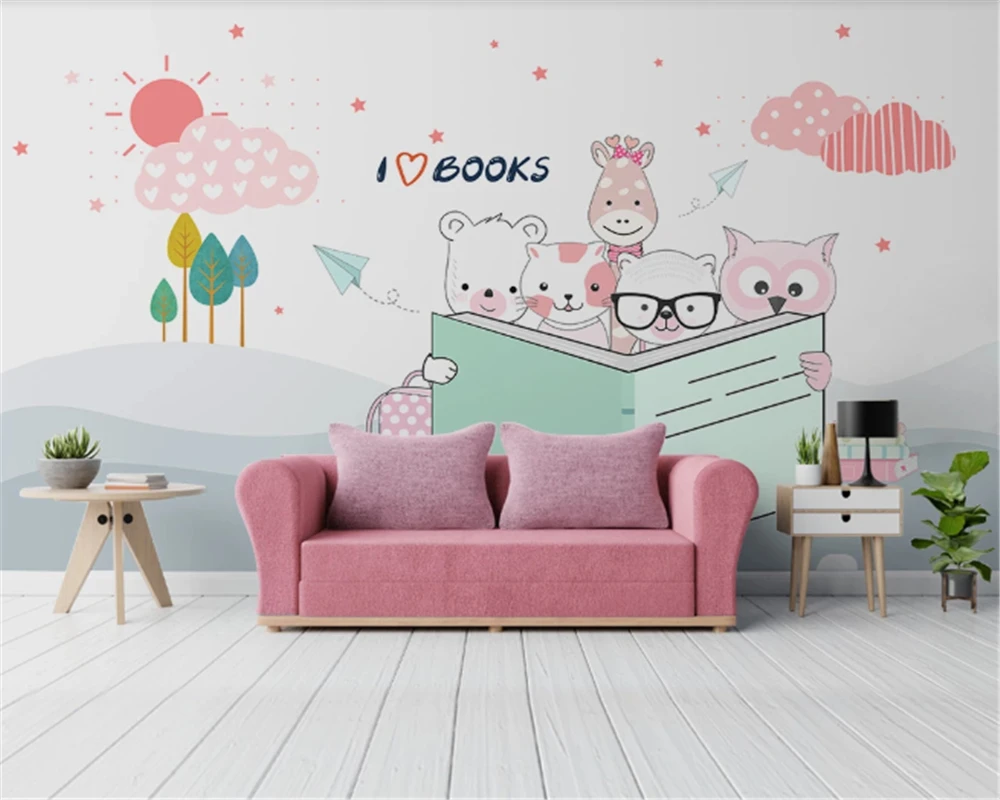 

beibehang 3D wallpaper modern minimalist hand-painted children's room sky creative clouds animal cartoon background wallpaper