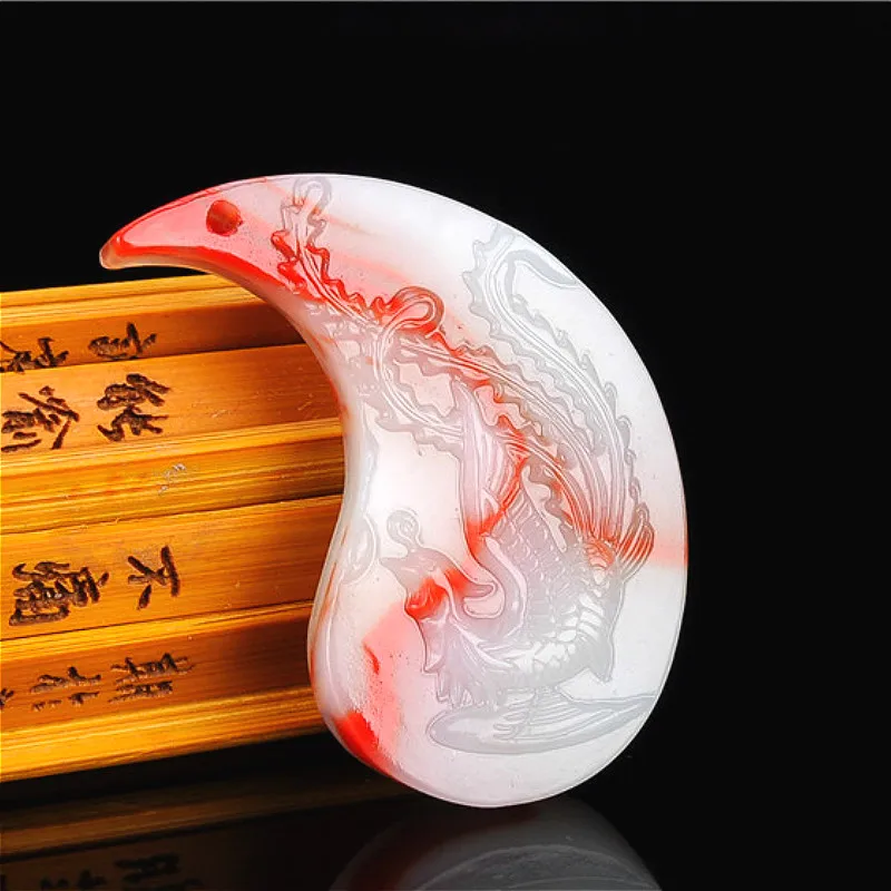 Натуральный красный белый нефрит пара подвесок дракон феникс китайская ручная