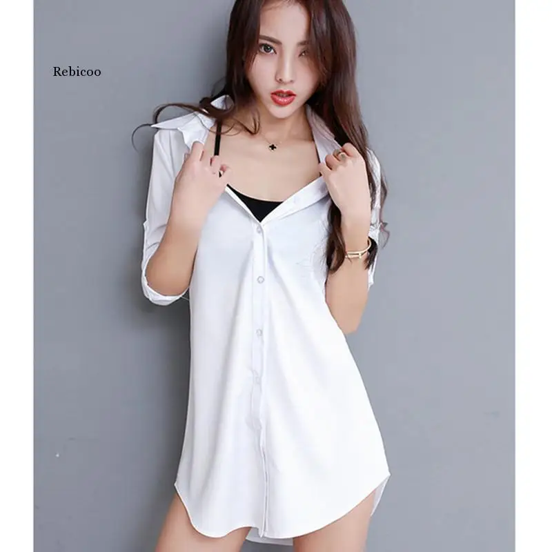 

Long Blouse Women Cotton Blend Dress Shirt Plus Size 5Xl Loose Boyfriend Style White Pink Blouses Spring Full Sleeve Korean Tops
