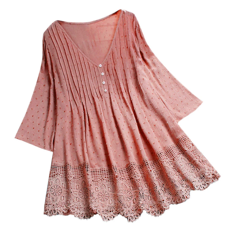 Женская ажурная блузка с полурукавами цветочный кружевной подол и пуговицами