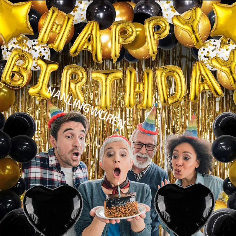 Черный золотой воздушный шар набор для латексной алюминиевой пленки с днем