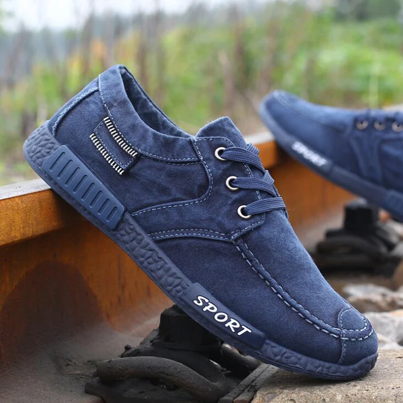 

Мужские Текстильные кроссовки на плоской подошве, синие дышащие джинсовые туфли, повседневная обувь, лоферы, большой размер 38-46, весна 2021