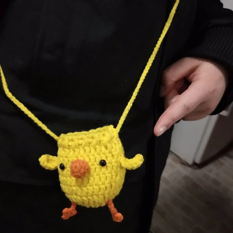 

Handmade Crochet Knitted Cotton Yarn Small Egg Storage Pouch Bag Baby Girl Cute Mini Tiny Chick Cartoon Shape Sling Shoulder Bag