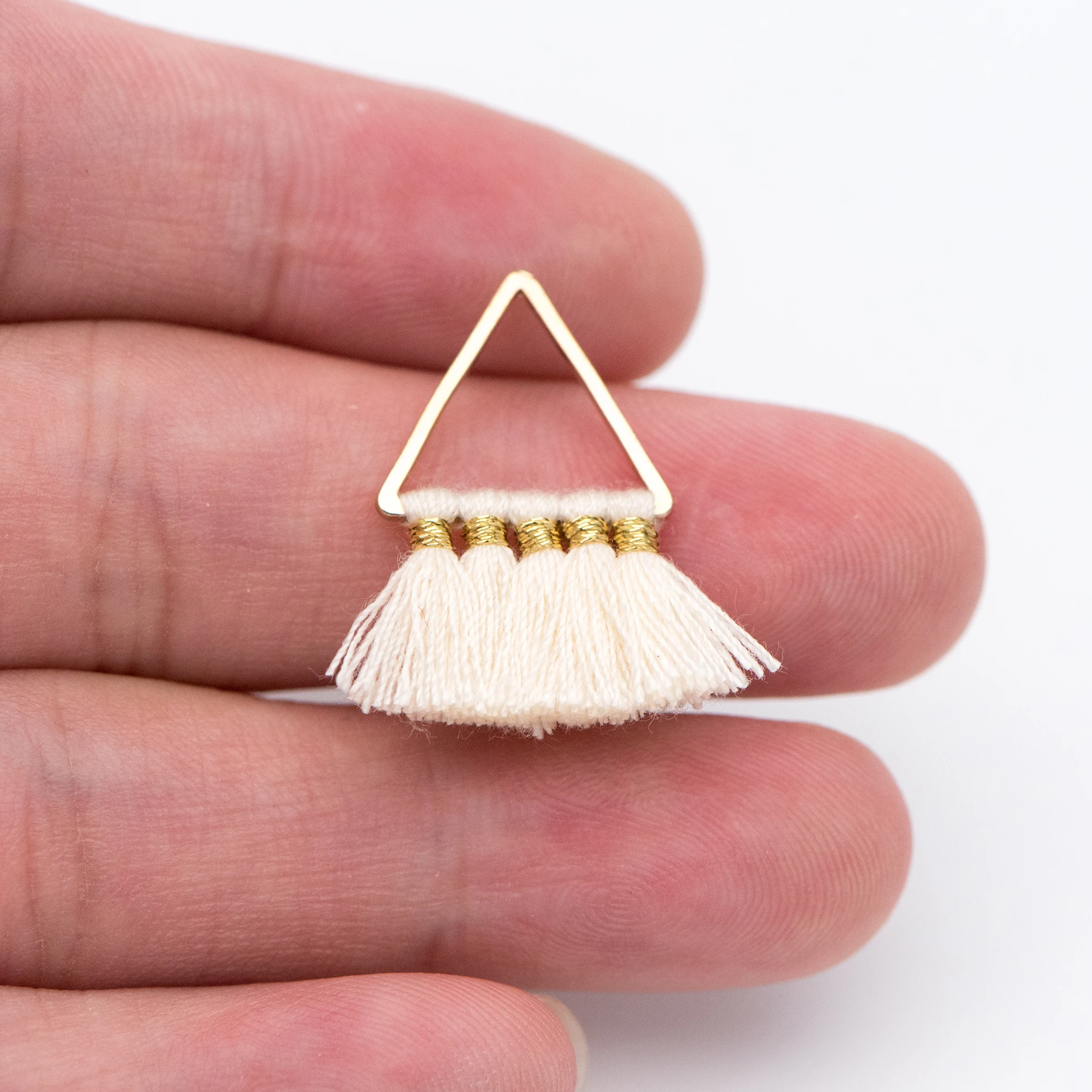 

6pcs Triangle Tassel Pendants, Cotton Tassel Charms for Earrings, Beige (FB-018-12)